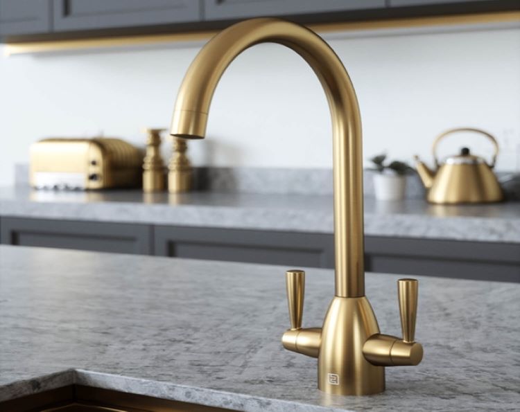Vibrance Twin Lever Kitchen Tap Brushed Brass