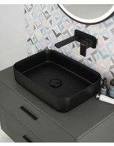 Avanti Square 50cm Vessel Basin with Ceramic Click Clack Waste - Carbon Black