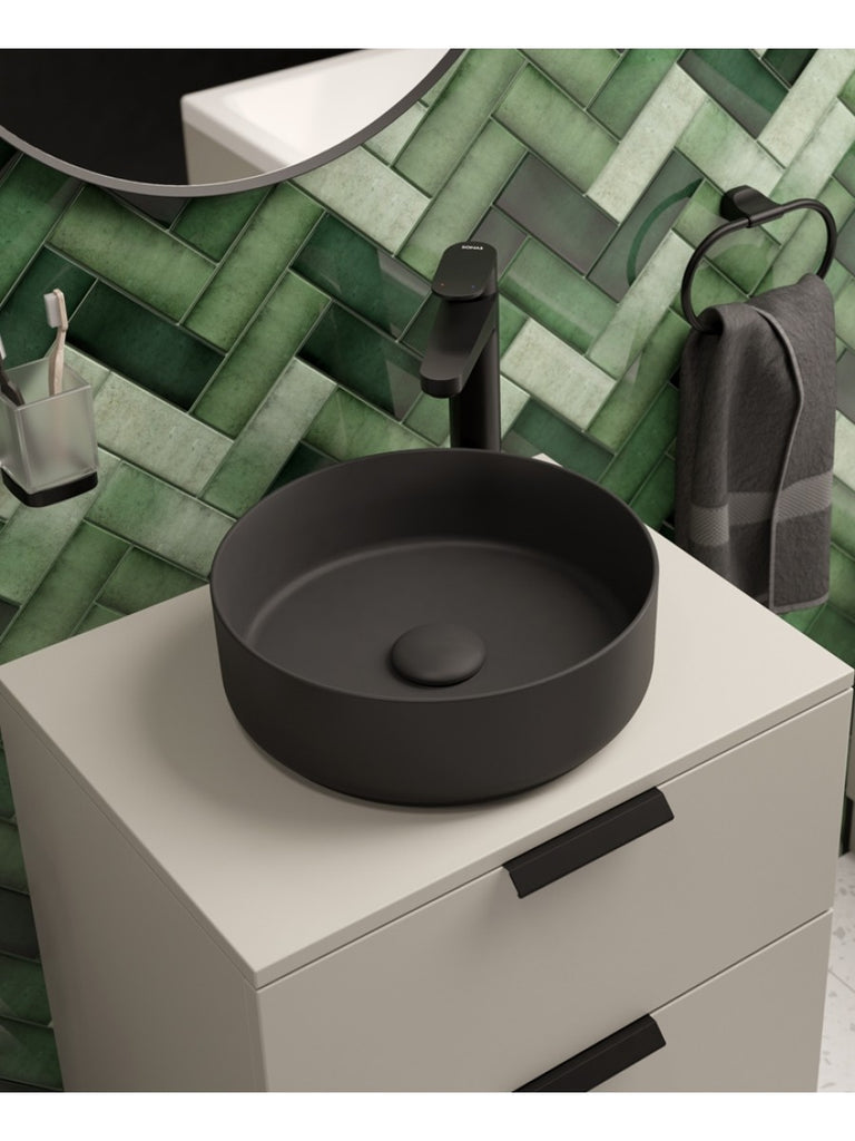 Avanti Round 36cm Vessel Basin with Ceramic Waste - Charcoal Grey