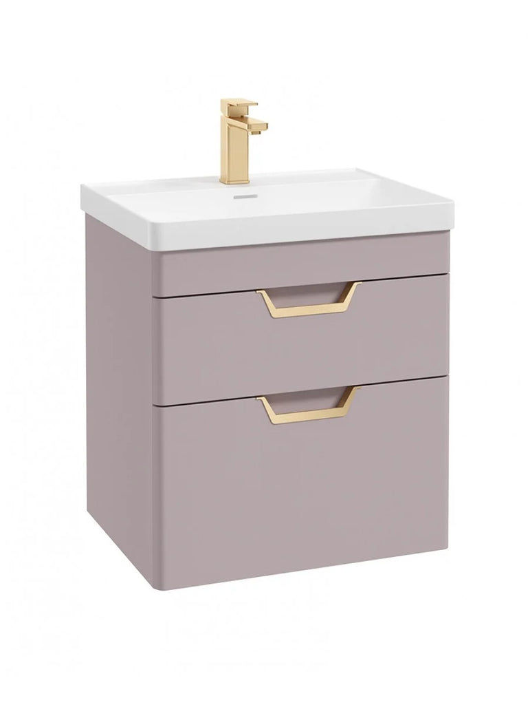 Freya 60cm Wall Hung Vanity Unit Cashmere Pink-Gold Handle