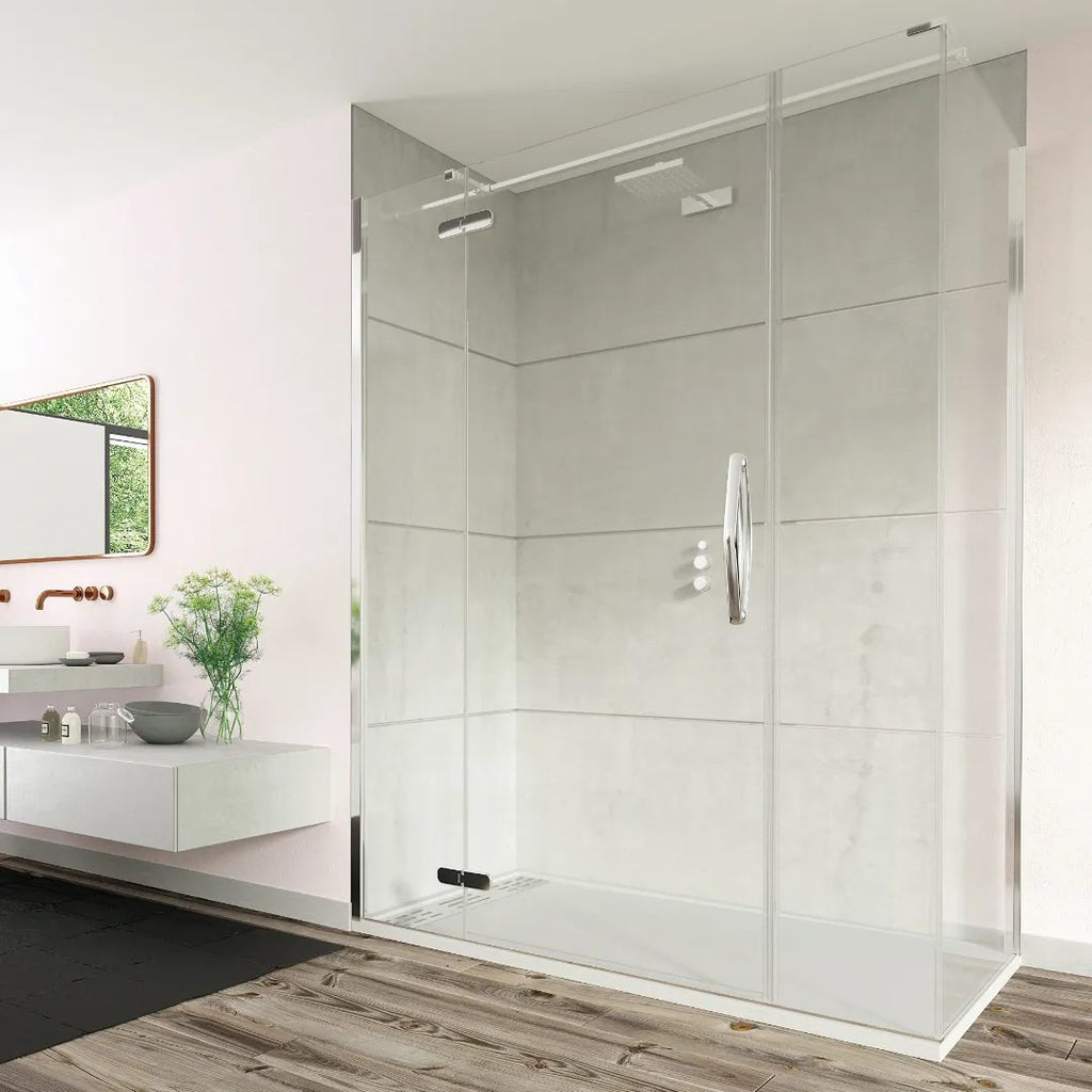 ORO Hinged & inline door with ultra frameless corner side panel