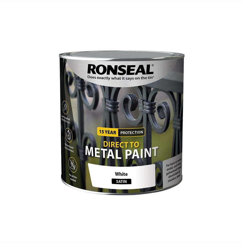 Ronseal Direct to Metal Paint White Satin 750ml "Collection Only"